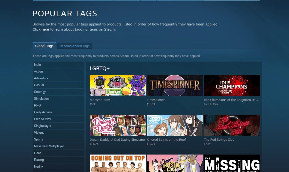 LGBTQ+ Tag Added To Steam’s List Of Tags: Over 150 Games Already Included
