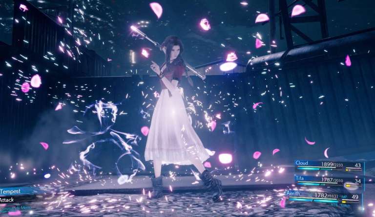 Aerith using magic in Final Fantasy VII Remake