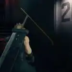 Cloud climbs stairs in Final Fantasy VII Remake