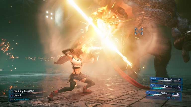 Tifa punches the boss Abzu in Final Fantasy VII Remake