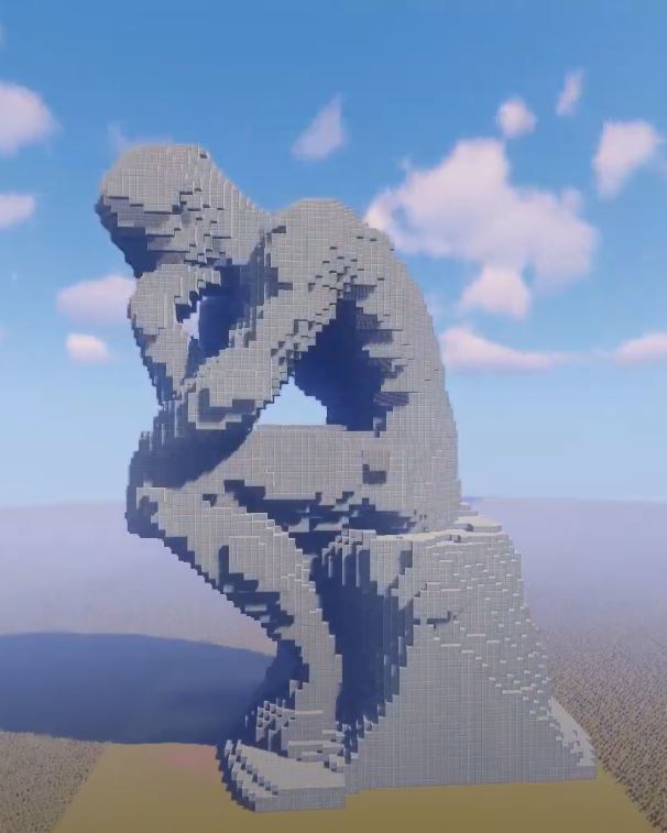 Talented Minecraft Player Recreates The Thinker From A Massive Stone Blocks