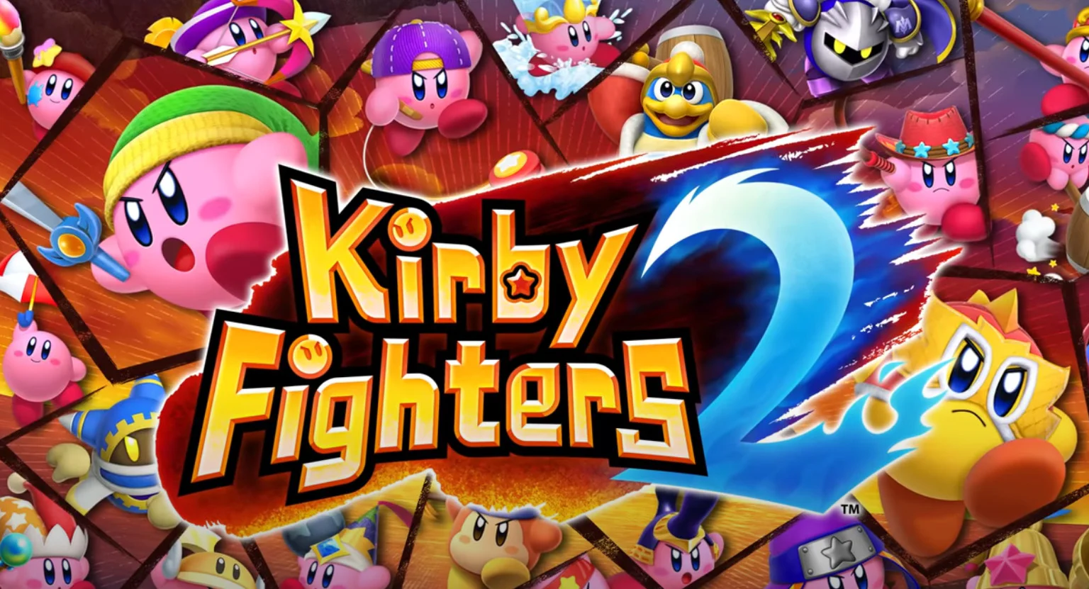 The title screen of Kirby Fighters 2