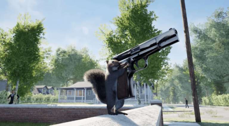 The video game Squirrel with a Gun seems to be about precisely what it sounds like