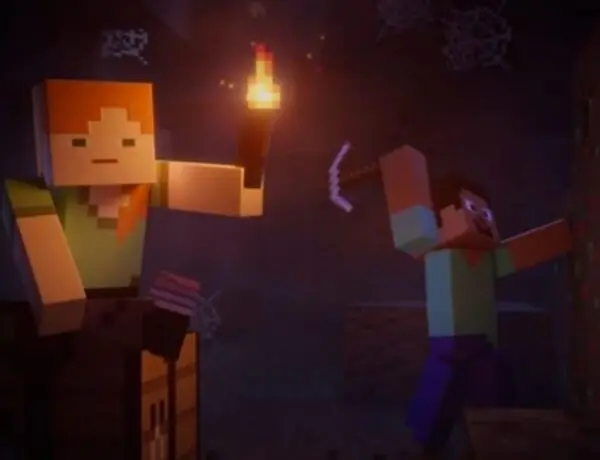 A Player Of The Game Minecraft Displays Their House, Which, Thanks To The Redstone Element's Strength, Collapses With The Flick Of A Switch