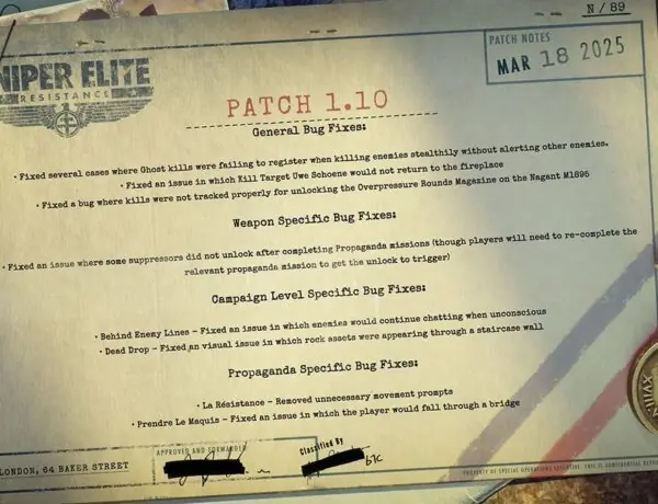 Sniper Elite: Resistance Patch Update Brings Exciting Changes!