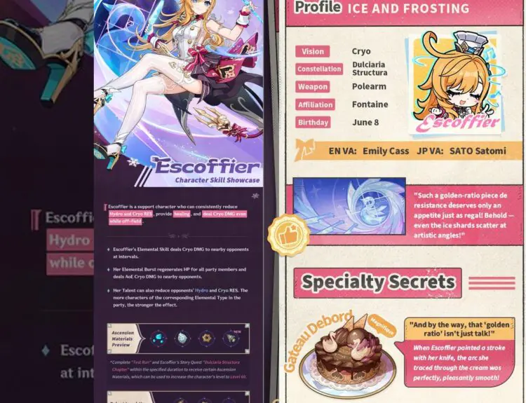 Genshin Impact 5.6 Leak Reveals Escoffier, Fontaine's Supreme Pastry Chef