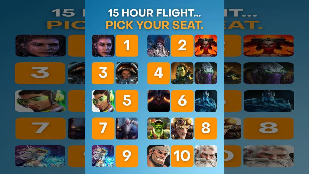 Blizzard Asks Fans to Pick Their Dream Seat on a Plane Full of Gaming Icons