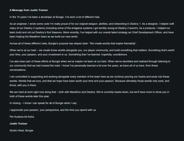 Bungie's Pete Parsons Retires, Justin Truman Takes Over as Destiny 2 Players Brace for Impact