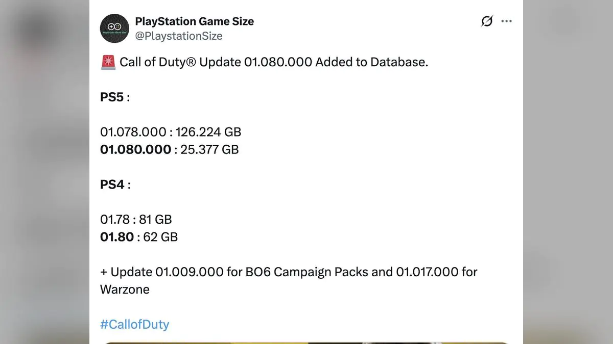 Call of Duty App Update Slashes PS5 and PS4 File Size By Over 100GB