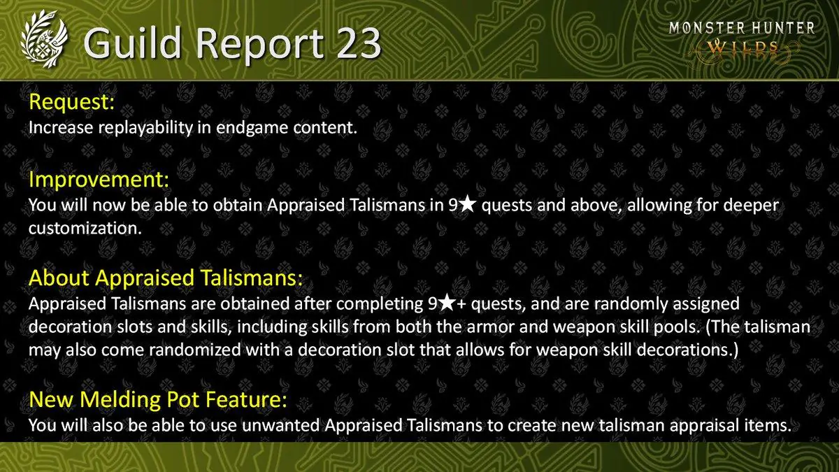 Monster Hunter Wilds Gets Huge Endgame Update With Appraised Talismans