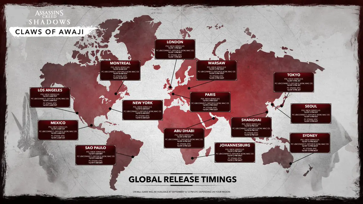Assassin's Creed Shadows Claws of Awaji DLC Drops In 3 Days With Global Timings