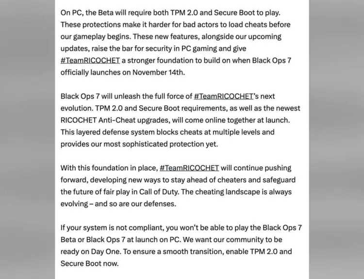 Call of Duty Black Ops 7 PC Beta Demands TPM 2.0 Causing Player Backlash