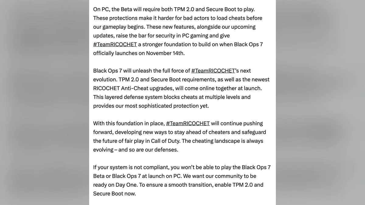 Call of Duty Black Ops 7 PC Beta Demands TPM 2.0 Causing Player Backlash