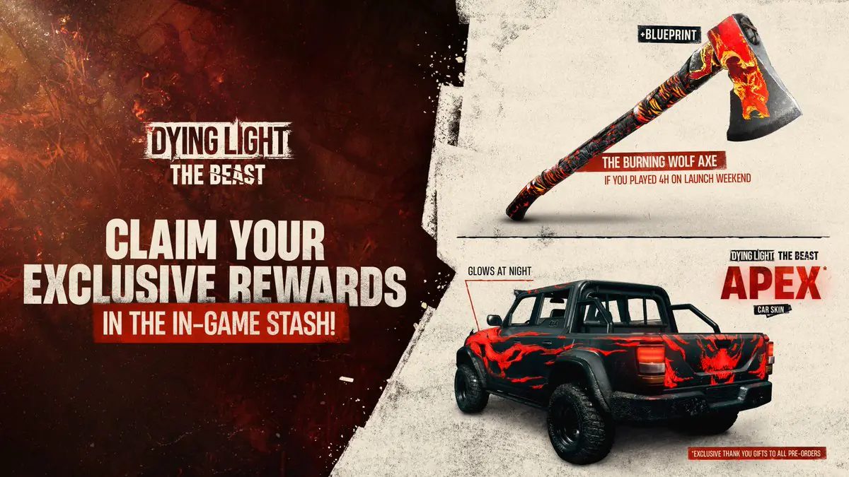 Dying Light's Hotfix 1.2.1 Drops Burning Wolf Axe and Car Skin Rewards for Players