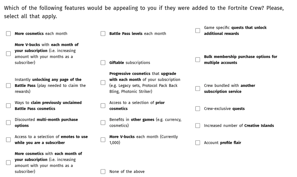 Epic Games Asks Players What They Want From Fortnite Crew Subscription