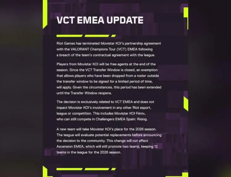Riot Games Hand-Picks New VCT EMEA Team After Movistar KOI Exit