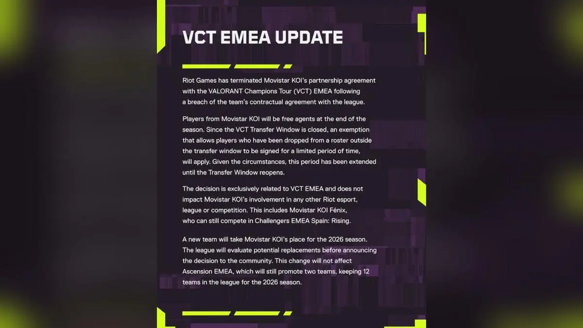 Riot Games Hand-Picks New VCT EMEA Team After Movistar KOI Exit