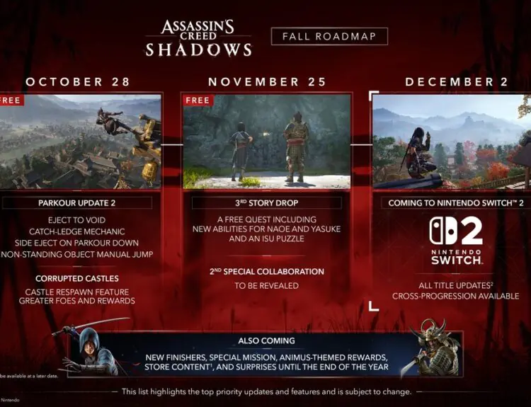 Assassin's Creed Shadows Holiday Roadmap Reveals Major Updates and Nintendo Switch 2 Release