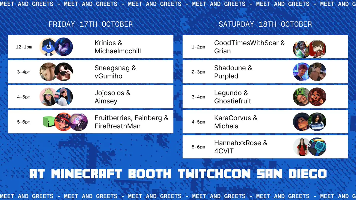 Minecraft Championship Reveals Epic TwitchCon Meet & Greet Schedule