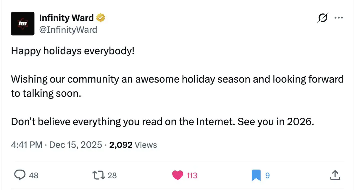 Infinity Ward Drops a Truth Bomb About Call of Duty Rumors