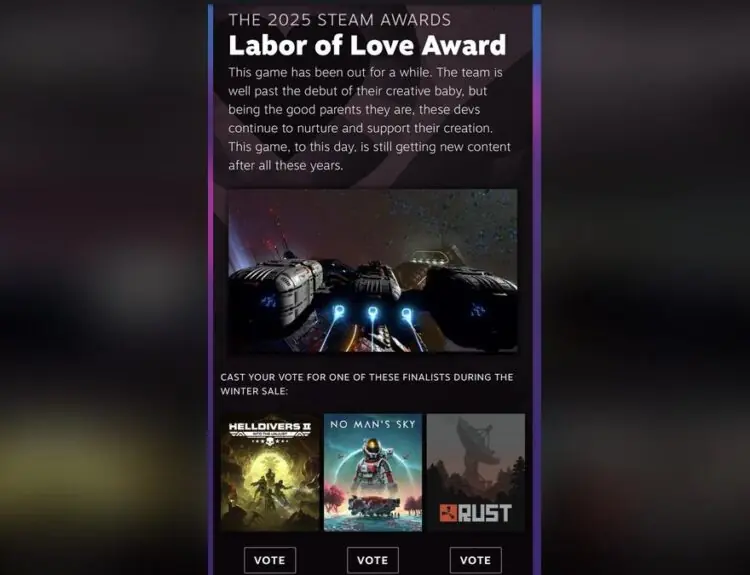 No Man's Sky Nominated for Steam's Labor of Love Award, Players Demand Light No Fire News