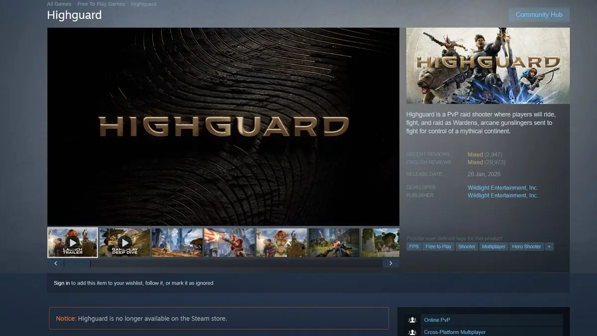 Highguard Vanishes from Steam Store, Sparking Community Concerns