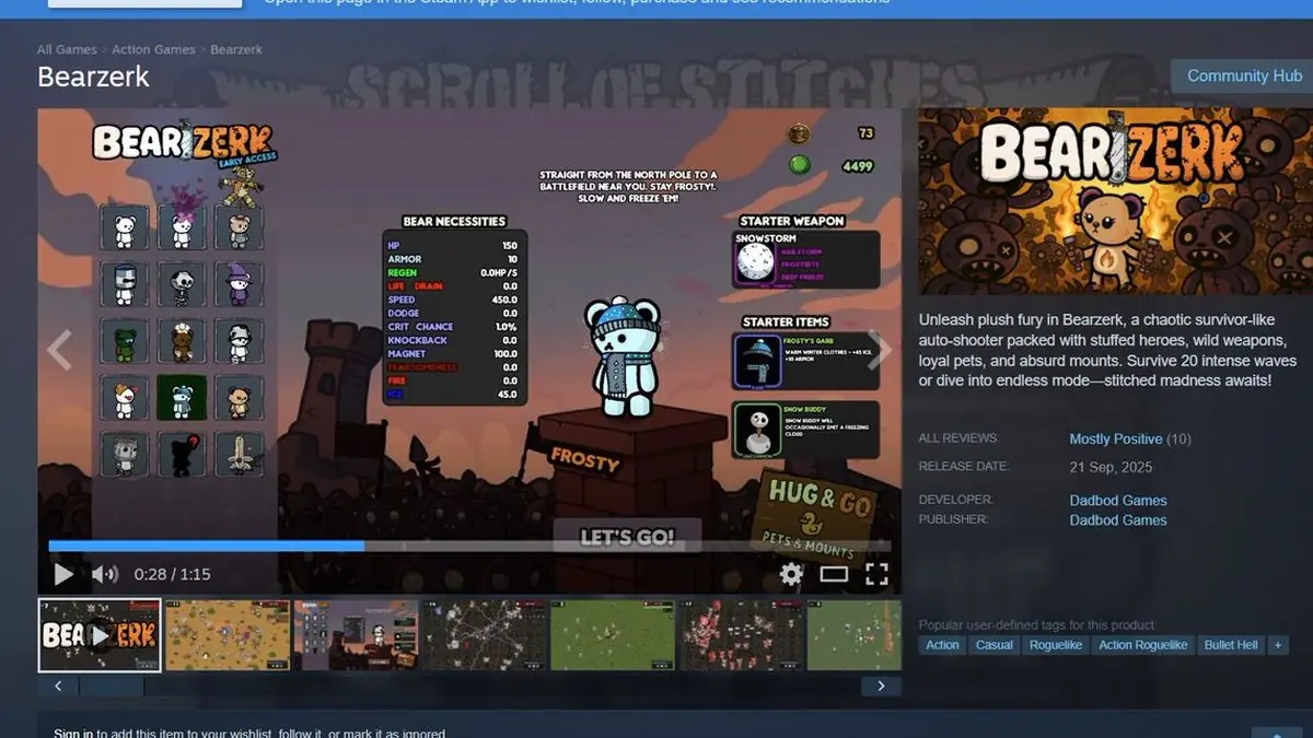 Indie Game Bearzerk Hits Steam Discovery Queue After Single Review
