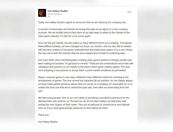Iron Galaxy Studios Cuts Jobs as Gaming Industry Layoffs Continue