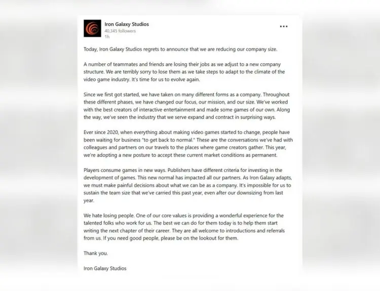 Iron Galaxy Studios Cuts Jobs as Gaming Industry Layoffs Continue