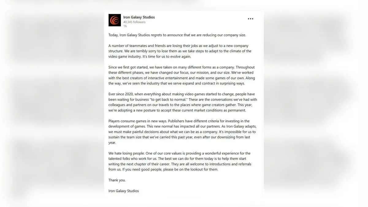 Iron Galaxy Studios Cuts Jobs as Gaming Industry Layoffs Continue
