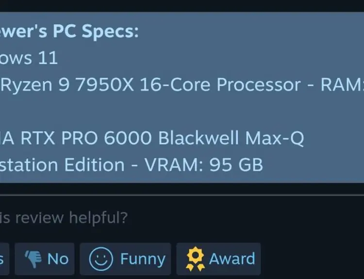 New Game's Wild Hardware Specs Leave Steam Users Stunned