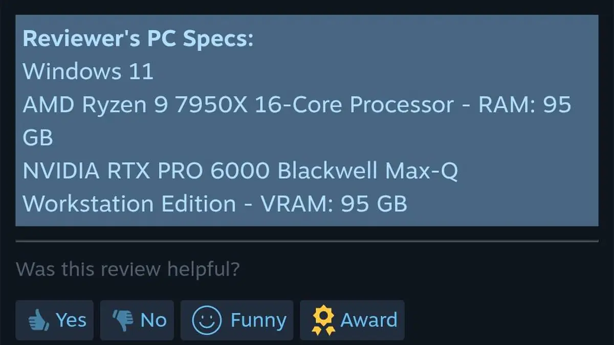 New Game's Wild Hardware Specs Leave Steam Users Stunned