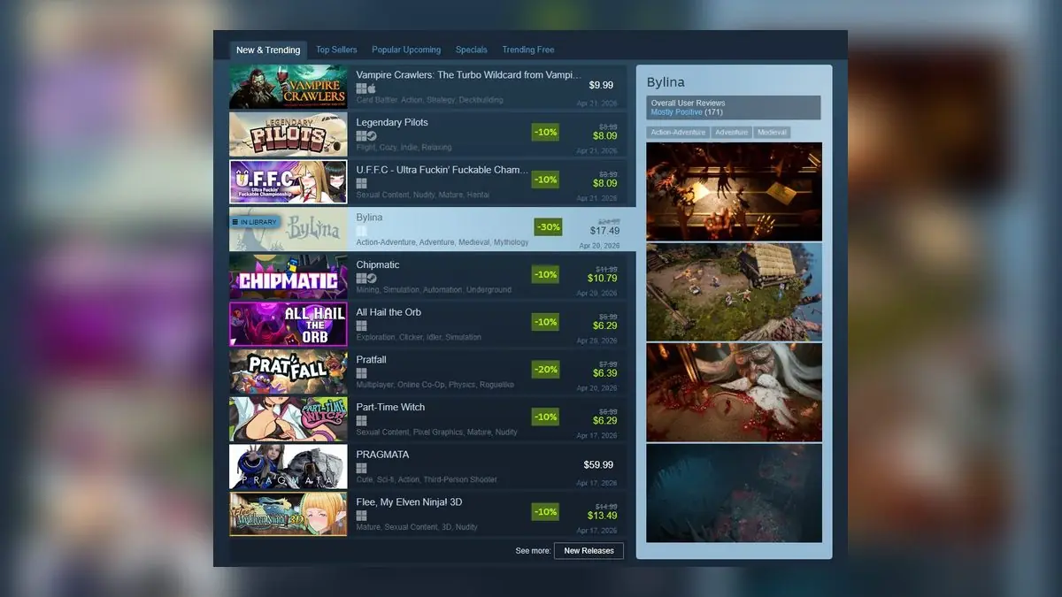 Small Team's Bylina Makes Steam's New & Trending List Alongside Major Titles