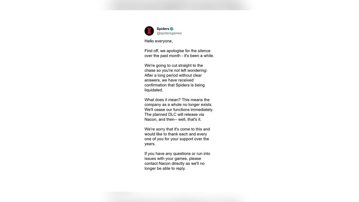 Spiders Studio Liquidated After Period of Uncertainty