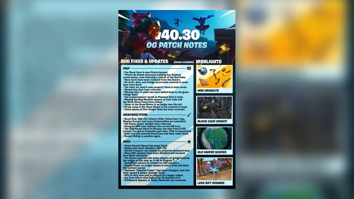 Fortnite OG Gets Massive v40.30 Patch With Tons of Bug Fixes